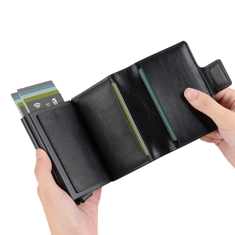 Exuding Self Confidence RFID Dual Aluminum Leather Pop Up Wallet